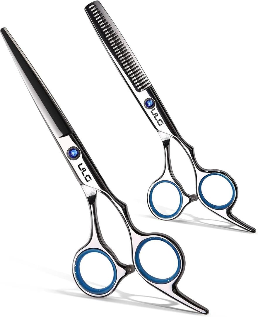 Hair Cutting Scissors Thinning Shears Kit ULG Professional Barber Hairdressing Texturizing Salon Razor Edge Scissor Japanese Stainless Steel 6.5 inch (Silver)