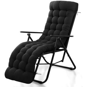 Patio Lounge Chair Cushion, Waterproof Zero Gravity Chair Cushions with Ties, 66x21x4 Inches Chaise Lounge Chair Cushion for Outdoor Indoor Furniture, Black (Only Cushion) (1P)