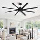 ZMISHIBO 84 Inch Large Ceiling Fan No Light, 8 Aluminum Blades, 6-Speed Remote Control, Industrial Ceiling Fan without Light, Quiet DC Motor, Indoor/Outdoor Ceiling Fans for Patio, Garage, Shop, Black