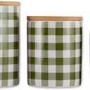 DII Ceramic Canister Sets for the Kitchen Food Safe Storage Containers with Lids, Large, Medium & Small, Buffalo Check, Antique Green & White, 3 Count