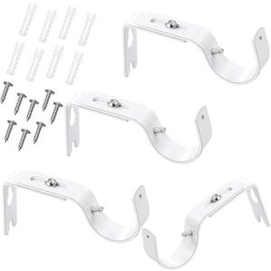 Frienda 4 Pcs White Curtain Rod Support Brackets Adjustable Curtain Rod Hangers for 1 Inch Diameter General Hardware Holders Wall Bracket Hanger Hooks with Screws
