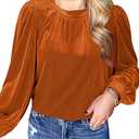 Womens Puff Long Sleeve Velvet Tops Fall Winter Trendy Dressy Cute Elegant Ruched Holiday Tunic Shirts  L, Rusty Brown
