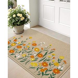 LUMI Spring Floral Door Mat, Low Profile Thin Mesh Doormats, Dirt Trapper Stain Resistant Welcome Mats, Waterproof Outside Mat for Home Decor, 24"x35", Daisy