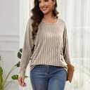 RICHSTORY Long Sleeve Shirts for Women Fall Fashion 2025 Tunic Tops Dressy Casual Blouses Loose Knit Pullover Sweaters (S)