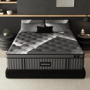 Lechepus 14Inch California King Mattress in Box, Plush Memory Foam Calking Size Mattress Sleep Presssure Relief, 5-Zone Individual Pocket Spring Mattresses, CertiPUR-US Certified None of Fiberglass (Black&Grey)