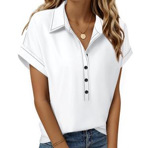 Bebonnie Womens Blouses for Work Professional: Collared Button Up Shirts Cap Sleeve - Cute Summer Lightweight Dressy Shirts Business Attire - Plus Size Blouses for Curvy Women White XXL (White, XXL)