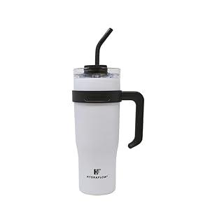 HYDRAFLOW Capri - 40oz Tumbler with Straw and Handle - Triple Wall Vacuum Insulated Tumbler - Insulated Smoothie Cup - Stainless Steel Tumbler - Reusable Tumbler with Lid - Clay