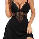Avidlove Sexy Nightgowns for Women Chemise Lingerie Lace Modal Sleepwear Exotic Nighty (Black,Small)