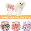Washable Dog Diapers Female 3 Pack Reusable Highly Absorbent Doggie Diapers, Flexible Doggy Diapers Female Durable Leak-Proof Diapers for Dog Period Heat Incontinence Potty Training, Medium
