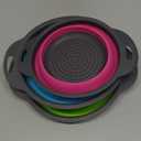 Qimh Collapsible Colander Set of 3 Round Silicone Kitchen Strainer Set - 2 pcs 4 Quart and 1 pcs 2 Quart- Perfect for Draining Pasta, Vegetable and fruit (green,blue, purple)