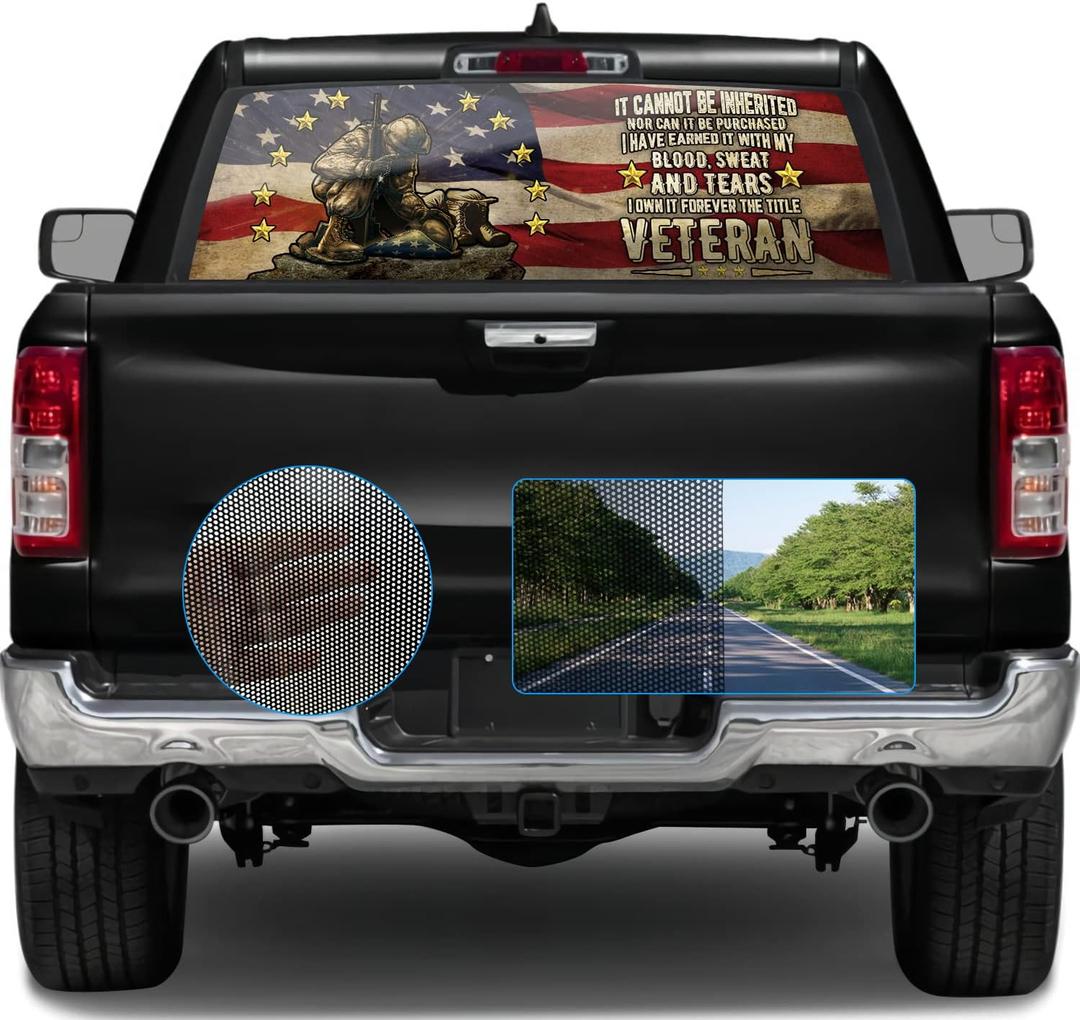 Rear Window Perforated Decal Soldier Camouflage American Flag Patriotic Decoration Vinyl Sticker Size 58" x 18" Fit Most Pickup Trucks SUV Cars