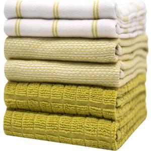 Premium Kitchen Towels (20x 28, 6 Pack)  Large Cotton Kitchen Hand Towels  Flat & Terry Towel  Highly Absorbent Tea Towels Set with Hanging Loop (Lime Green Check)