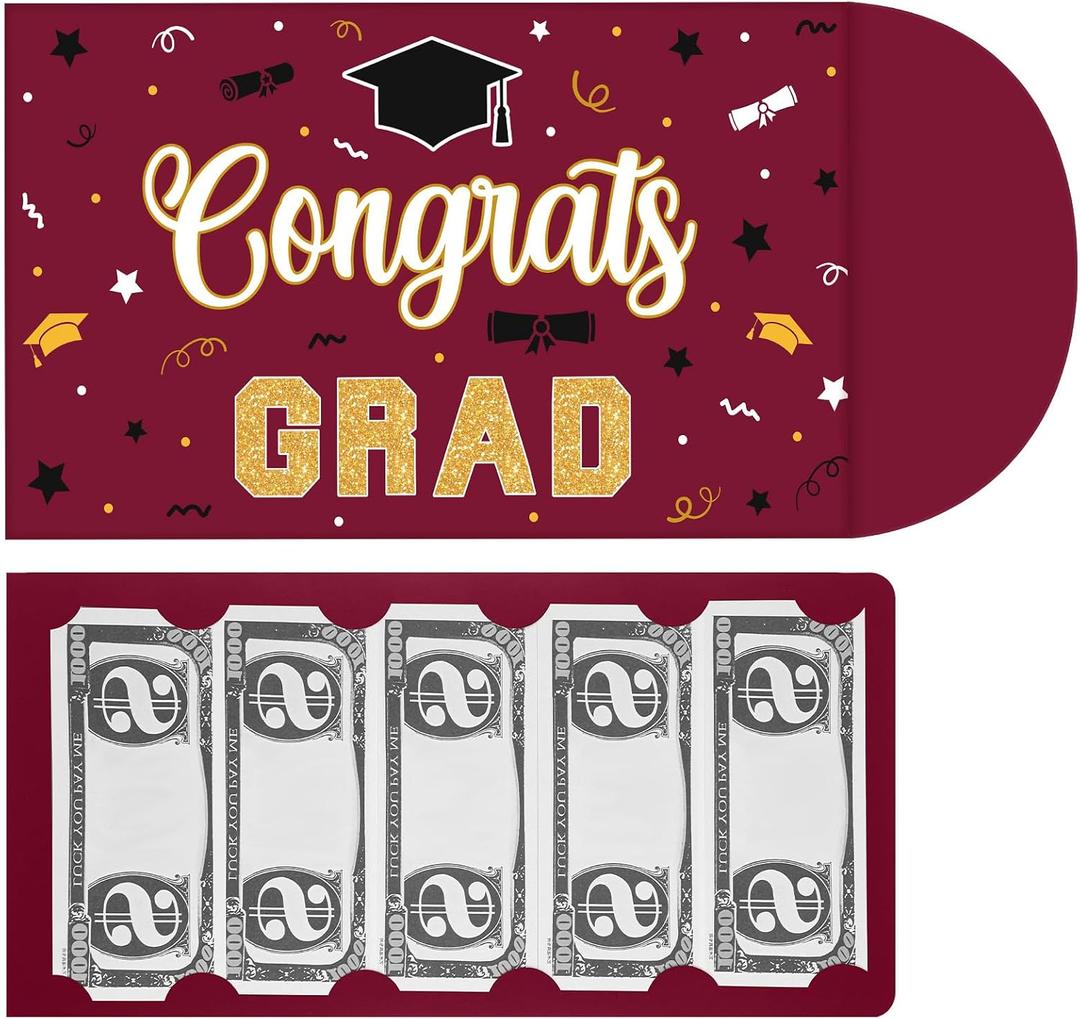 2 x 2026 Jumbo Graduation Money Gift Card Holder with Envelopes 14 x 8 in Oversized Surprise Graduation Money Holder for Cash College High School Grad Party Supplies(Red Gold)