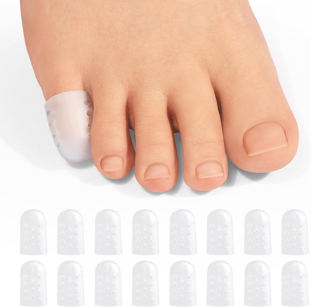 Promifun Gel Pinky Toe Caps, 16 Pack Toe Protectors for Women, Silicone Toe Covers Sleeves for Men, Blisters, Corns, Friction Pain Relief (Breathable, Pinky)