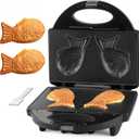 Taiyaki Fish Waffle Maker Machine with Non Stick Cooking Plate, Electric Japanese Fish Shaped Waffle Iron Pan, Korean Bungeoppang Pan, Recipe Included
