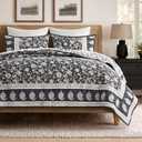 100% Cotton Floral Quilt Set, King Size, Dark Charcoal 108"×96"
Reversible Lightweight Bedspread Coverlet, Vintage Floral Farmhouse Bedding, Traditional Botanical Quilt with 2 Pillow Shams