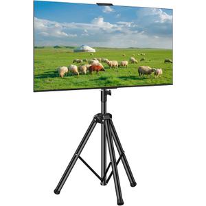Portable TV Tripod Stand with Adjustable Angle Outdoor TV Stand with Top Shelf, Universal TVs Tripod for 30-55 in LCD LED Flat Screen TVs Display Floor Stand with No Drilling Needed