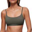 Womens Y-Back Sports Bra, Weightless Padded Yoga Bra, Spaghetti Strap Low Impact Gym Top for Workout & Daily Wear, Olive Green Medium
