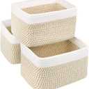 Small Cotton Rope Storage Basket Set of 3-11"x7"x7" Perfect Woven Baskets for Storage, Ideal Storage Baskets for Organizing Toys, Towels, and More - Baskets for ShelvesWhite & Mixed Camel