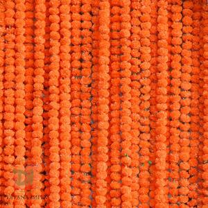Marigold Garland for Decoration 5 Pcs of 5 feet Long Strands Artificial Marigold Flowers, Indian Dcor for Pooja, Wedding Christmas, Events Backdrop Decorations (Dark Orange)