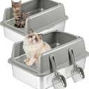 Kirecoo 2 Pack Stainless Steel Litter Box with Lid, Large Enclosed Metal Cat Litter Box Pan High Sided, Easy Clean Anti-Leakage Litterbox Tray for Indoor Big Cats, Kittens or Multicat, Scoop Included