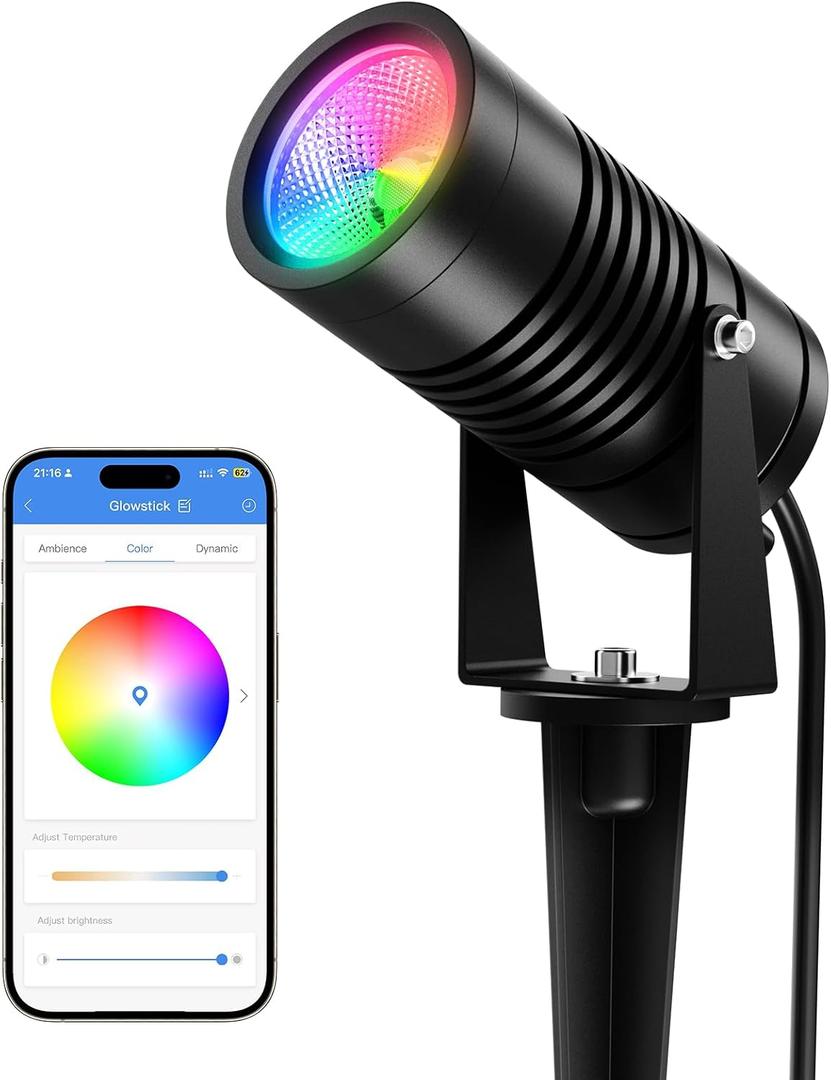 Smart Landscape Lights, APP Control RGBCW Color Changing Spot Lights, IP65 Waterproof 24V Low Voltage Outdoor Spotlights for Garden Yard Pathway Holiday Decor (No Adapter)