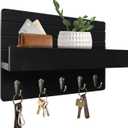 Key Holder Wall Mount, Rustic Key Hooks for Wall with Shelf for Mail Organizer, Entryway Decorative Key Rack with 5 Sturdy Hooks for Hanging Keys, Dog Leash, Sunglasses Wooden Key Hanger (10.6 IN, Black)