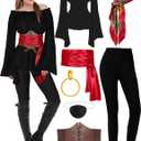 CICOCI Pirate Costume For Women With Accessories Renaissance Blouse Top Belt Headscarf Full Outfits Halloween Costume (Medium, Black)