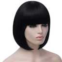 Black Bob Wigs for Women, 12'' Short Black Hair Wig with Bangs, Natural Fashion Synthetic Wig, Cute Colored Wigs for Daily Party Halloween BU027BK