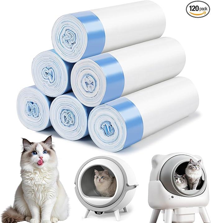 120 Count Cat Litter Box Liners for Fumoi and Fsitego Self Cleaning Litter Box, Extra Thick Heavy Duty Cat Litter Bags Replacement, 34 Gallons of Capacity