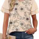 WIHOLL Womens Summer Tops Trendy Ruffle Sleeve Shirts Casual Chiffon Blouses Beach Vacation Clothes (Beige, S)