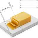 TOPULORS Cheese Slicer with 5 Replacement Upgrade Thick Cutting Wires - Heavy Duty 5"x8" Handheld Marble Board Cutter for Block Cheese, Butter - Kitchen Gadget Slicers Tool - White