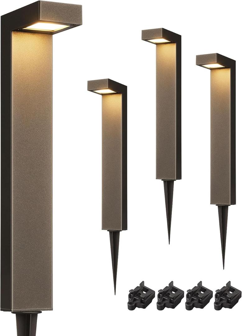 EDISHINE Low Voltage Pathway Lights Wired, 3000K 3.2W 50,000Hrs Waterproof LED Outdoor Landscape Lighting with Connectors, 12V Modern CastAluminum Landscape Path Lights for Walkway Garden, 4 Pack