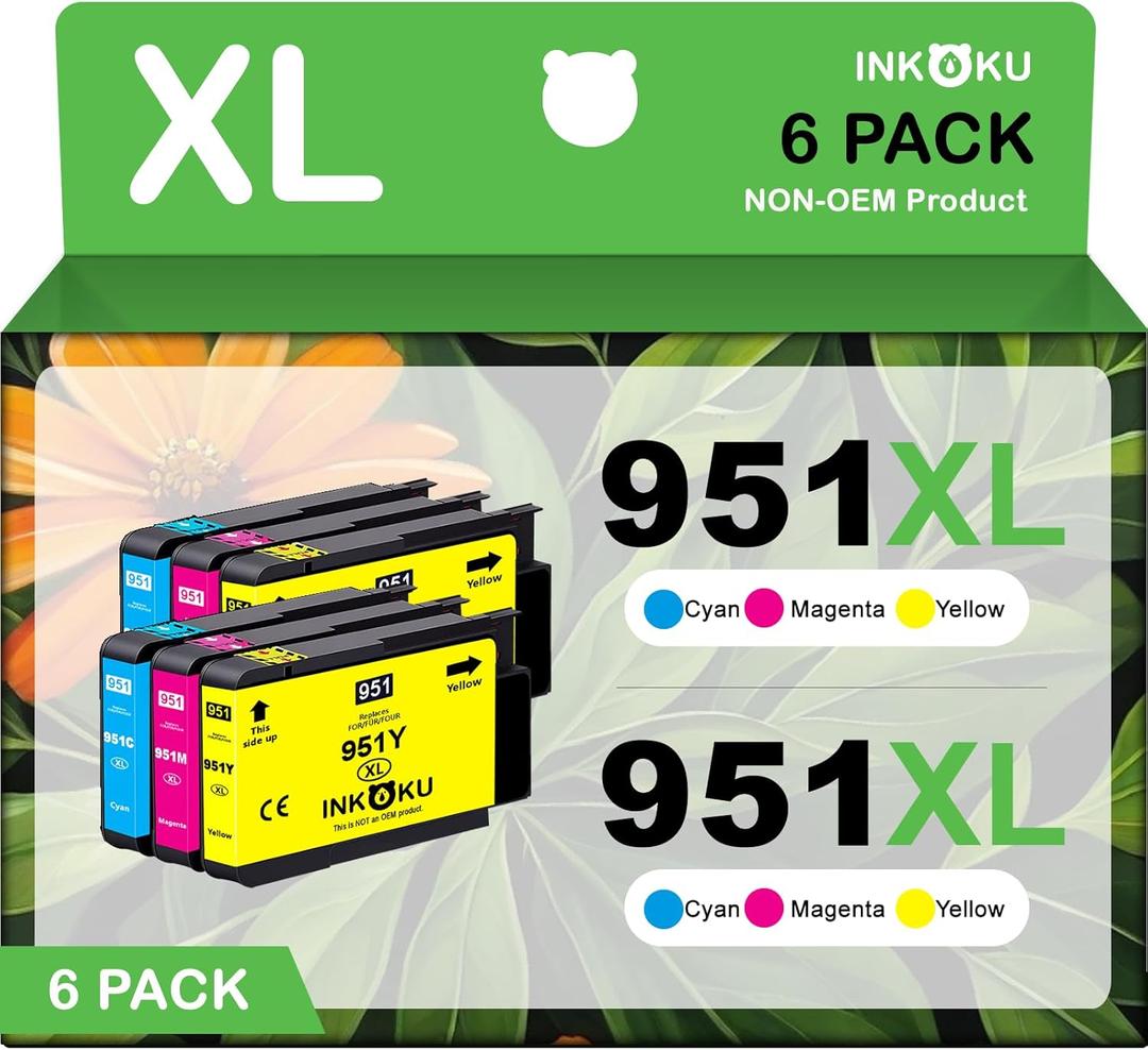 951 951XL Compatible for HP 951 Ink Cartridges Color Combo High Yield Pack Use with OfficeJet Pro 8600 8610 8620 8100 8630 8660 8640 8615 8625 251DW 276DW (2 Cyan, 2 Magenta, 2 Yellow, 6 Pack)