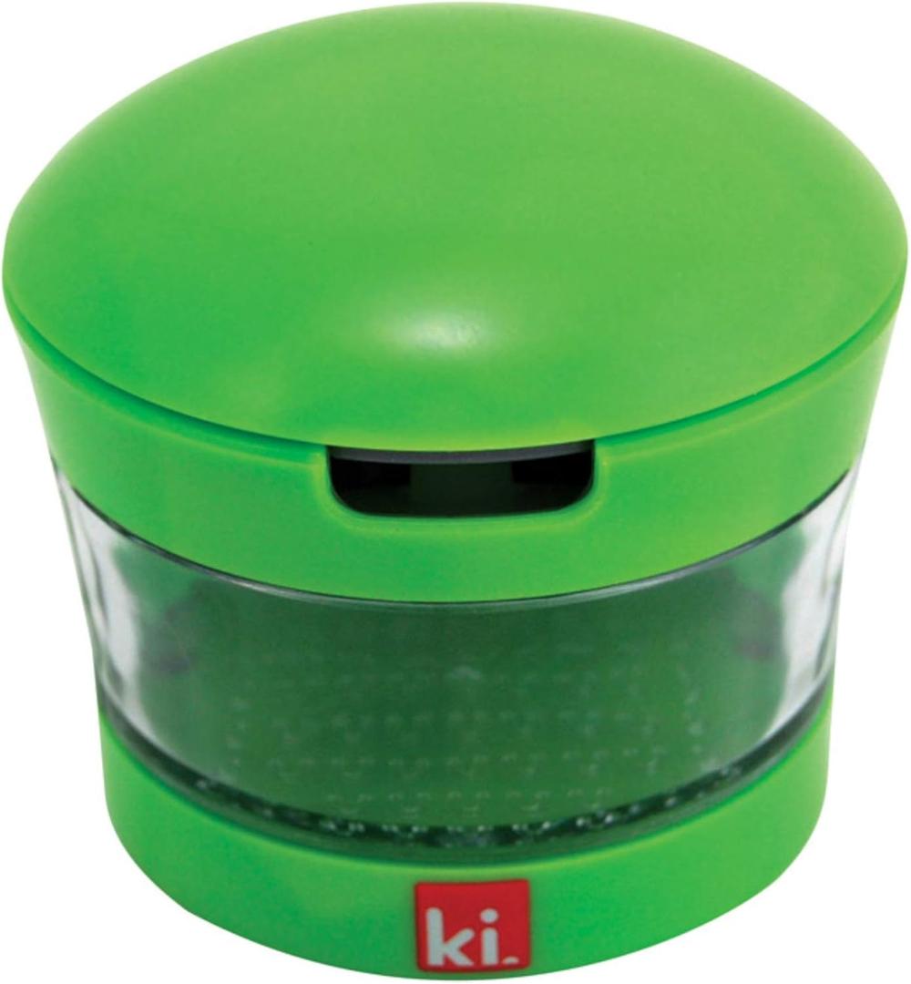 Garlic Perfection Press, Crusher, Mincer, and Storage Container - Easy to Clean - Stainless Steel Blades, Green 