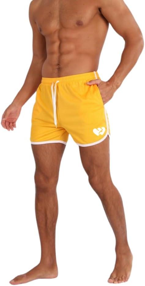 Men's 3.5"-4.5" Inseam Retro Athletic Workout Shorts with Pockets for Bodybuilding, Training, Running (Orange, S)