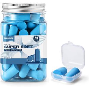 Lenicany 30Pair Soft Foam EarPlugs, 32dB Disposable Sound Blocking Noise Cancelling Ear Plugs for Sleeping/Concerts Loud Music/Shooting Guns/Work Construction, Hearing Safety Protection (Blue)