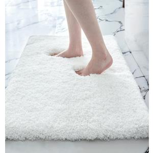 Small Bathroom Rugs 17x24 Non Slip White Fluffy Bath Mat for Bathroom Floor Machine Washable Plush Luxury Bath Rug for Tub Soft Shaggy Absorbent Shower Mat