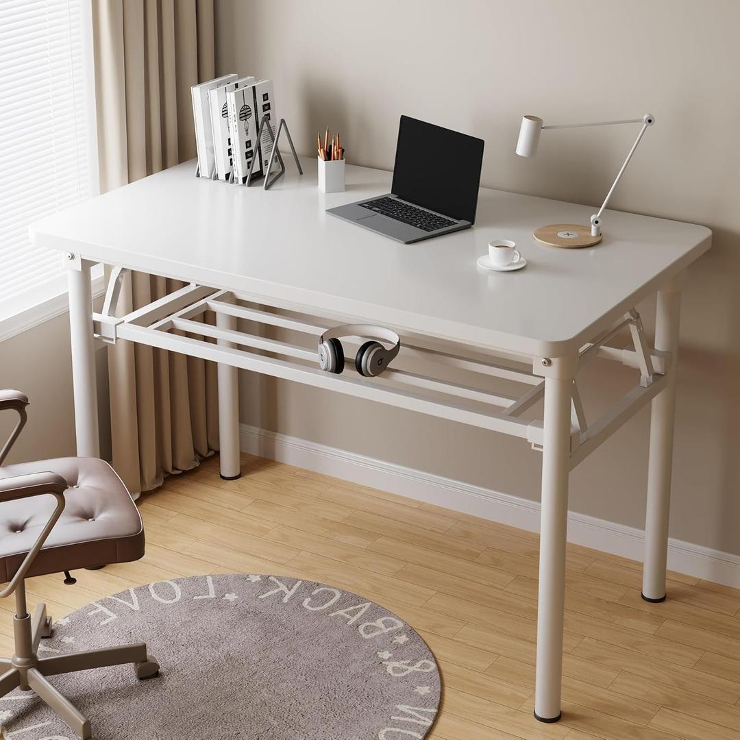 Foldable Desk, Small Folding Table for Small Space, 2 Tier Folding Computer Table for Bedroom No Assembly 2ft 3ft. (31.5" x 19.7", Frame white/Board white)