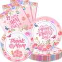 48Pack Mother's Day Decorations Party Supplies include 24 Plates, 24 Napkins for the Mother's Day Party Decorations