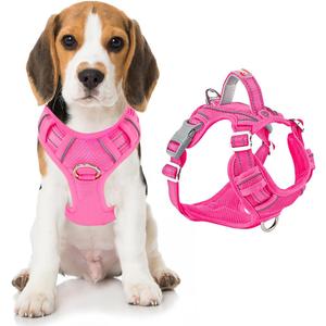 BARKBAY Dog Harness No Pull with ID Tag Pocket - Heavy Duty, Reflective, Easy Control for Large Dogs(Pink,M)