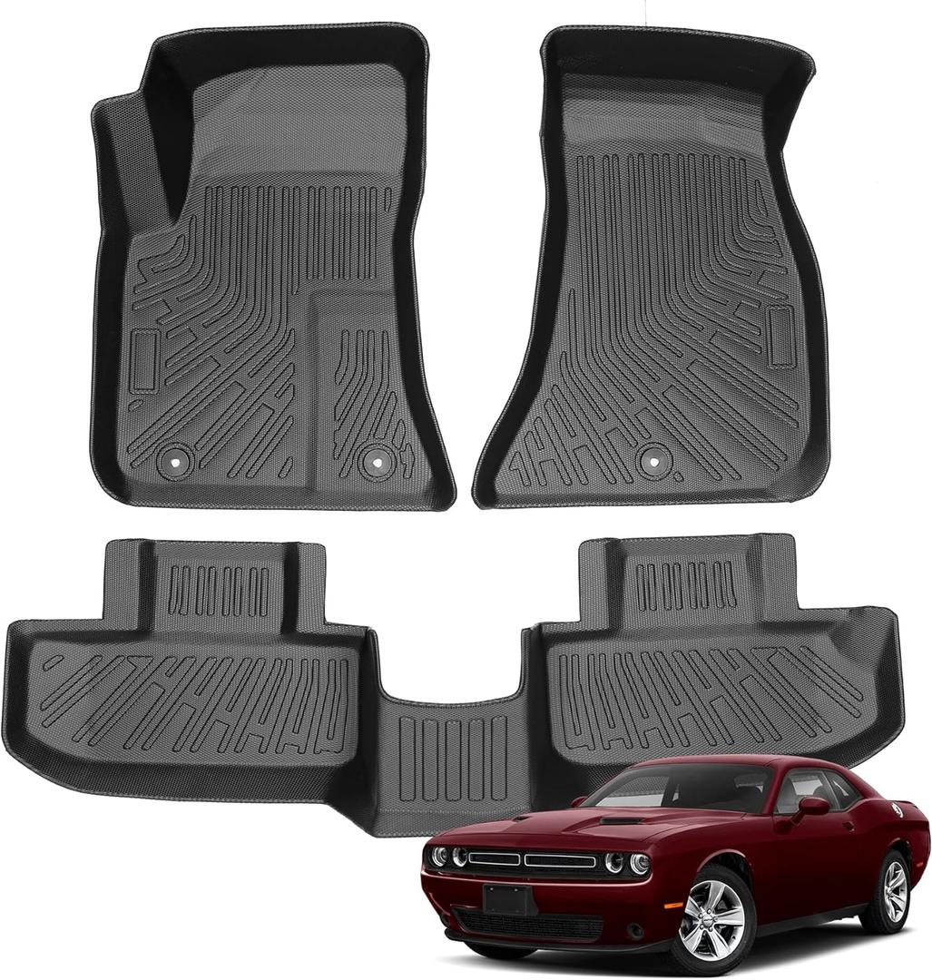 Floor Mats for Dodge Challenger 2015-2023 (Only for RWD, Not for AWD, Not Compatible with 3.6L V6 Engine Models), TPE Waterproof Non-Slip All Weather Protection Custom