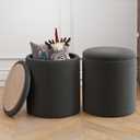 Ottoman Poufs with Storage, Set of 2 Soft Upholstered Vanity Stool,Multifunctional Ottomans Coffee Table Padded Seat Foot Rest for LivingBlack