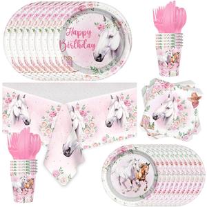 81Pcs Cowgirl Horse Party Decorations Tableware,Horse Lovers Party Tableware Set Pink Cowboy Girl Mustang Party Decorations.