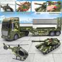 Big Green Military Truck Toy - 25.6 Large Semi Truck Toy with Helicopter and Tank - Army Toys with Sounds & Light, Friction Powered Cars Toys Birthday Gift for Kids Boys Girls 3 4 5 6 7 8