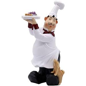 Chef Figurine for Kitchen Decor, Chef Holding Fruits & Bread with Puppy Figurines Chef Puppy Statue for Counter Top, Cabinet,Cupboard, Home Kitchen Cook Restaurant Dcor