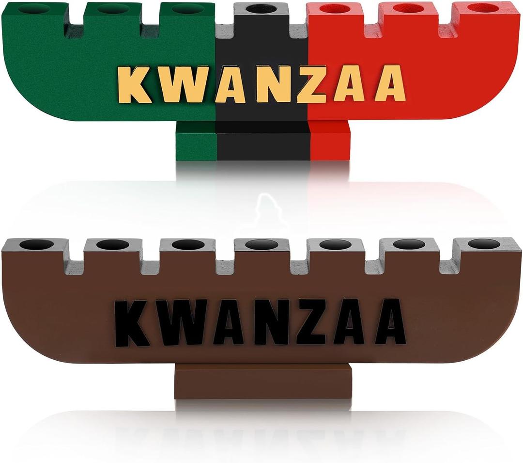 2 Pcs Kwanzaa Kinara Celebration Decoration - Handmade Wood Candle Holder for Table Centerpiece Decor