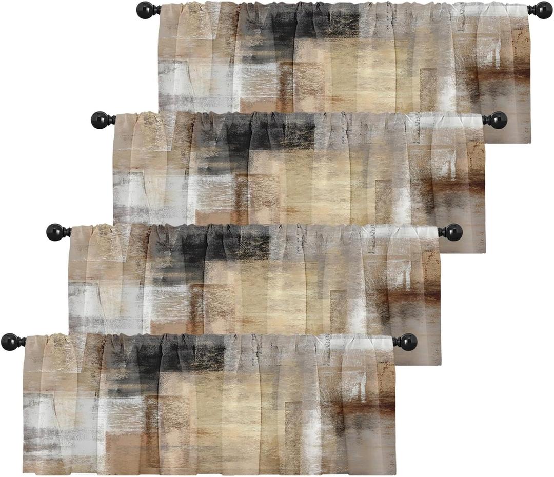 Emvency 4 Pack Valances Window Treatments, Brown Abstract Modern Art Blackout Drapes Adjustable Curtain for Windows Living Room Kitchen Over Sink, 52x18 Inch Rod Pocket Valances