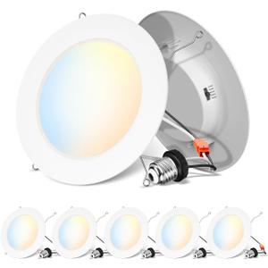 ANWIO Recessed Lighting 6 Inch 5CCT 1000LM High Brightness Flat Retrofit LED Recessed Lights Can Needs, 2700/3000/4000/5000/6000K Selectable Can Lights 10W CRI 80+ Dimmable E26 IC Rated & ETL 5 Pack (White)