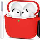 Compatible with AirPods 4 Case Cover, Protective Silicone Skin Accessories with Keychain for Women Men for Apple AirPods 4th Generation Case(2024), Front LED Visible, Red